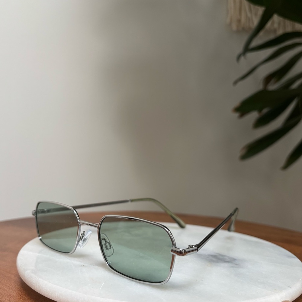 Silver Frame Sunglasses with Green Lenses